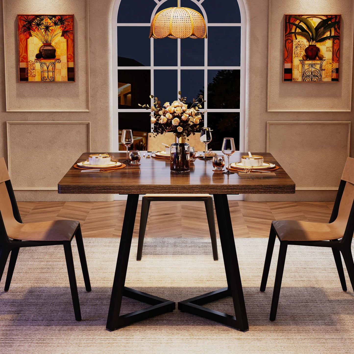 Tribesigns Industrial Square Dining Table Featuring Wood And Metal Frame