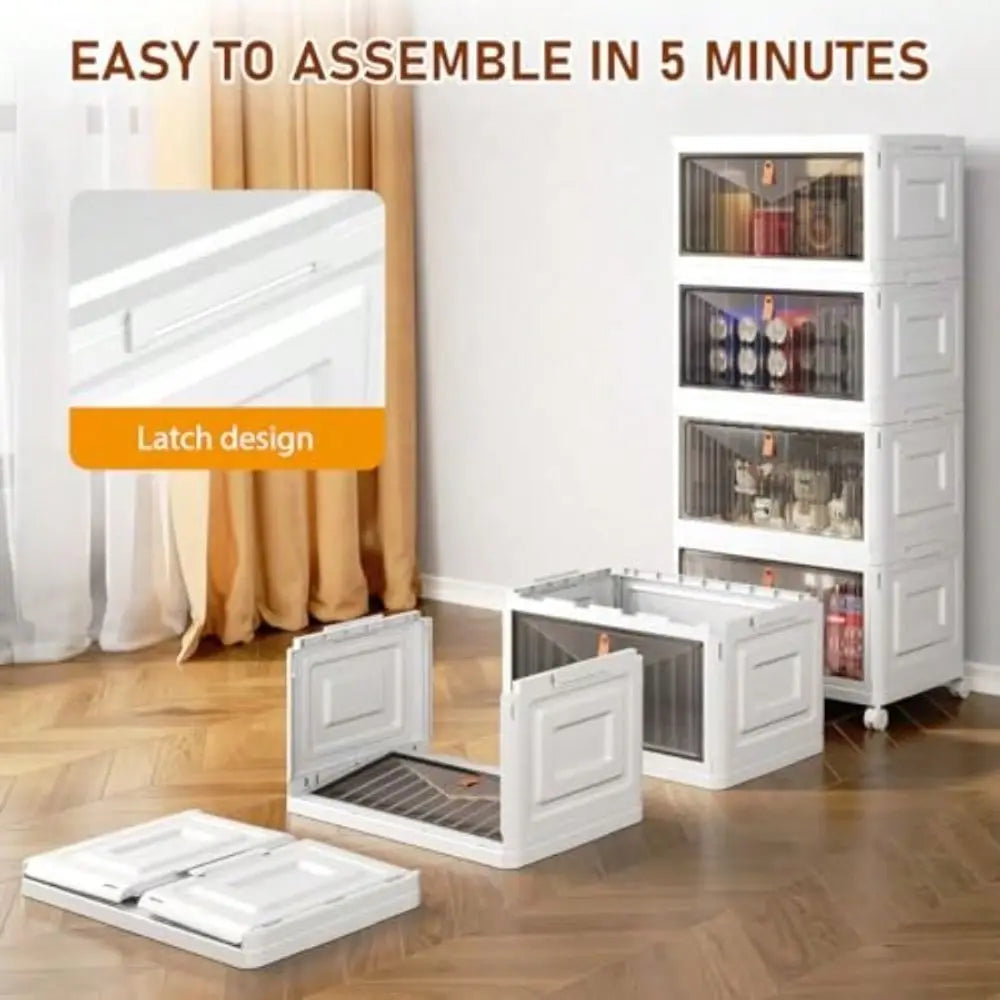 4 Tier Storage Bins With Lids 23QT Stackable Closet Organizers And Storage With Wheels Collapsible Boxes Foldable Plasti
