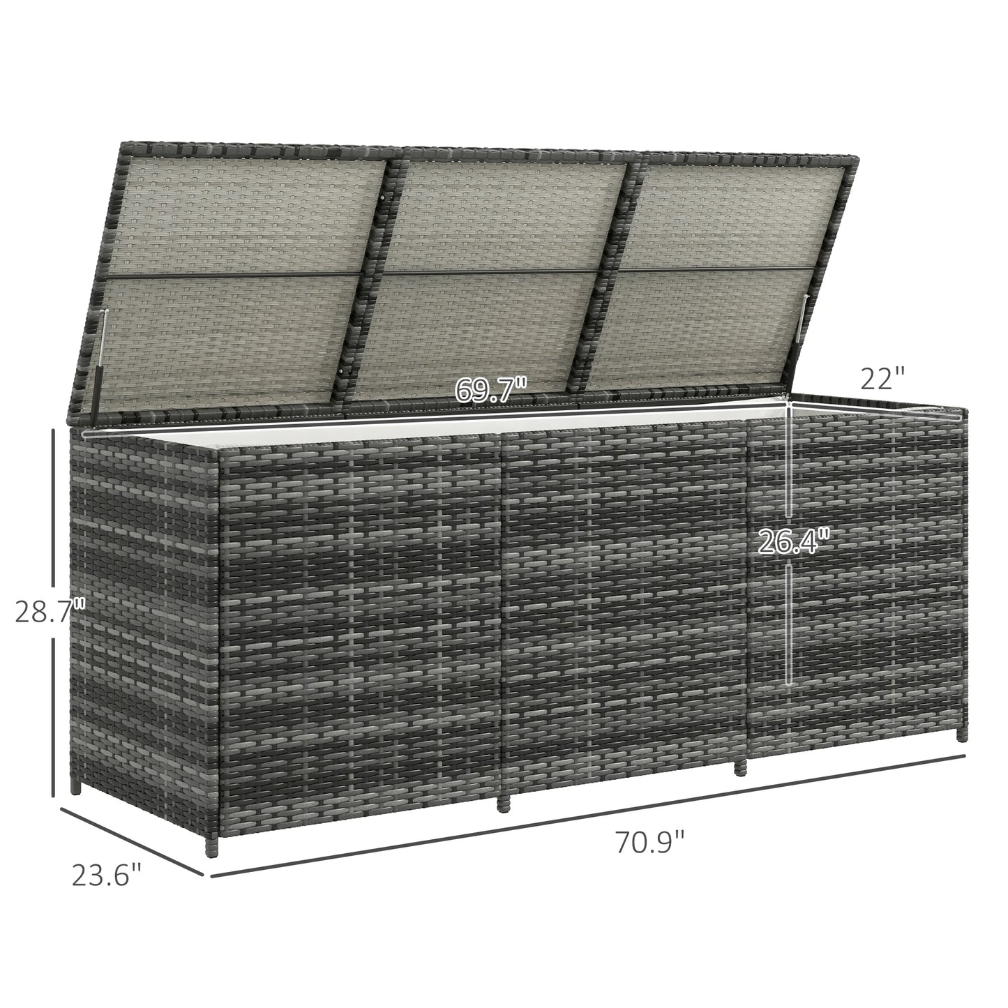 Outsunny Storage Box W/ Pneumatic Bar Lift, Inner Liner, Mixed Gray