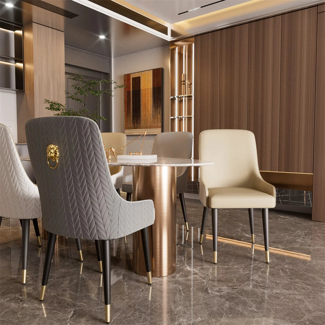 LUVODI Modern Dining Chair Set of 2 Microfiber Leather Leisure Chairs with Lion Knocker for Kitchen Table Restaurant
