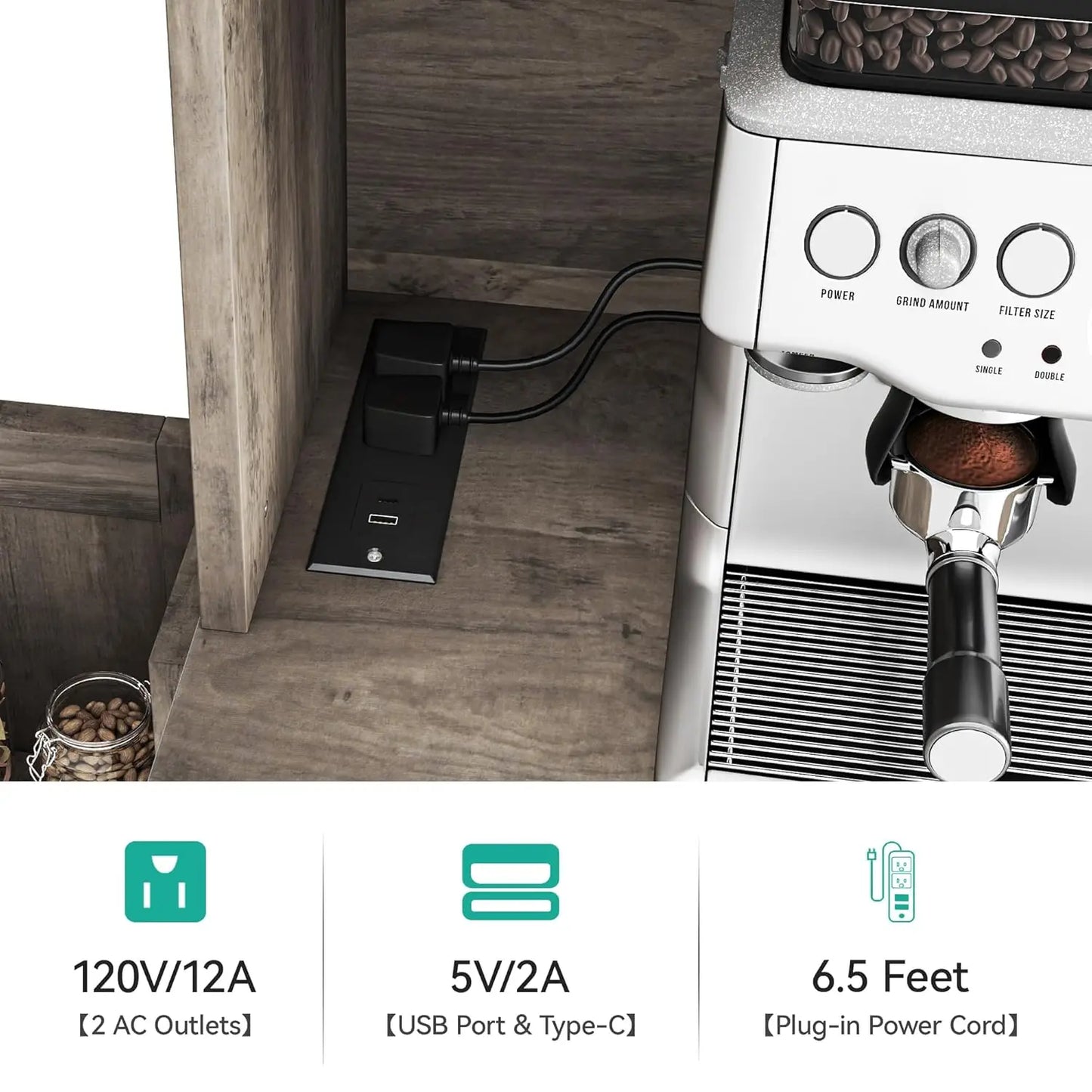 MOYU Kitchen Pantry Cabinet With Wine Rack And Power Outlet