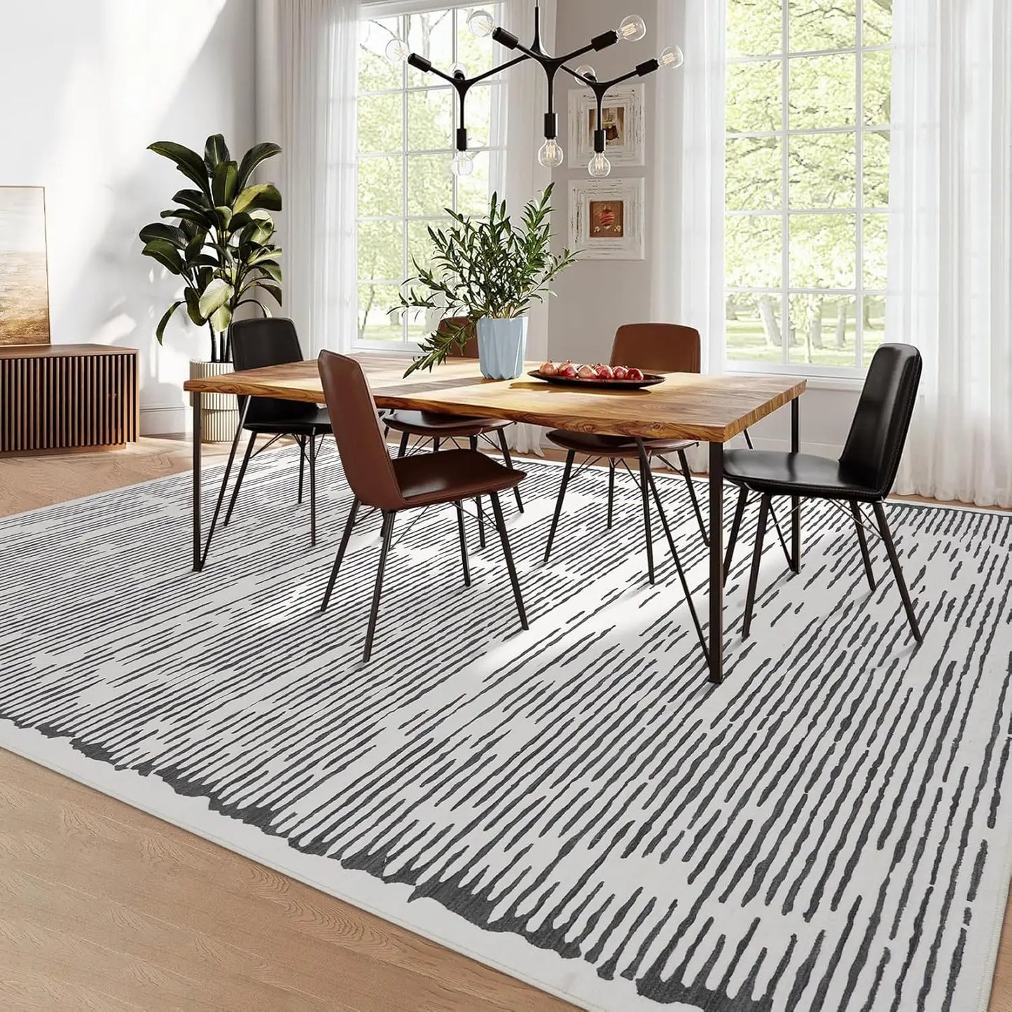 Area Rug for Living Room,Washable Modern Indoor Striped Rug,Low Pile Indoor Floor Carpet for Bedroom Office Dining Room Kitchen