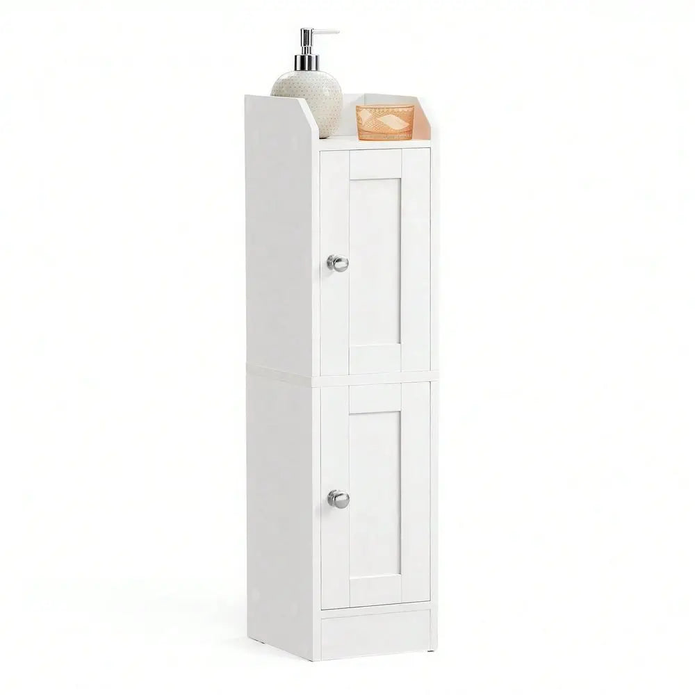 Slim Storage Cabinet With Reversible Doors, Small Storage Corner Floor Cabinet, Narrow Orgnizer, Adjustable Shelves, Far