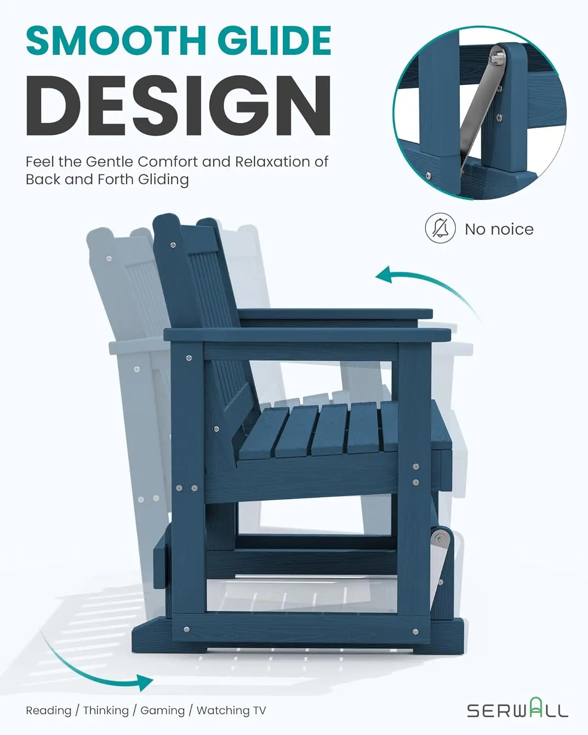 Heavy Duty HDPE Glider Bench All Weather Swinging Seat Porch Garden 660LBS Capacity Deep Navy, Custom