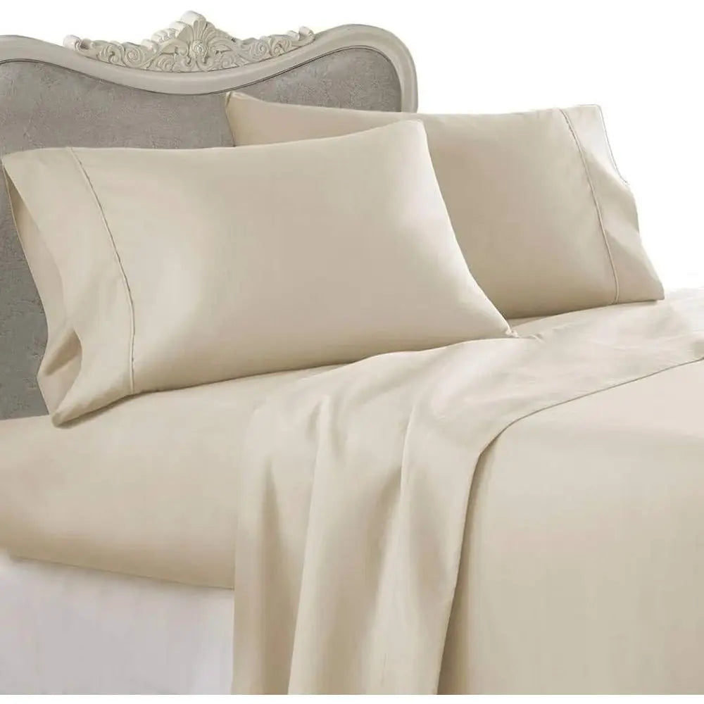 Luxurious QUEEN Size BEIGE Color 4 Piece Super Sot Microiber WATER-BED ATTACHED Sheet Set With Pole Attachment. Includes lat She