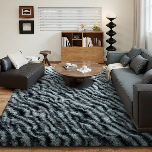 Noned Fluffy Long Shag Zebra Print Rug for Bedroom Washable