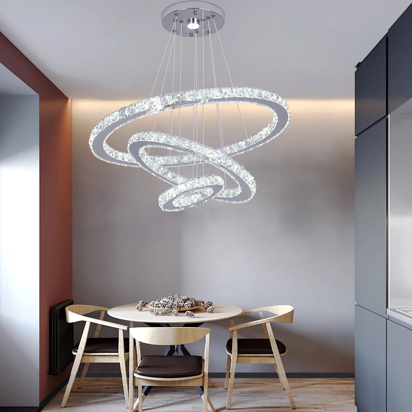 VETRULUS Crystal Ceiling Chandelier Three Ring Lighting