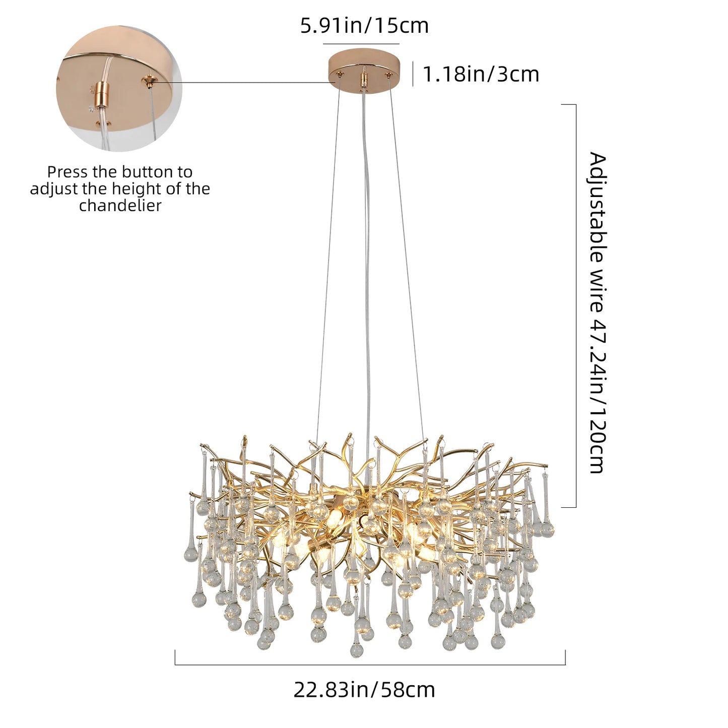 Modern Luxury Gold Crystal Ceiling Chandelier Tree Branch Shaped Pendant Light for Dining Living Room Bedroom Lustre Home Decor