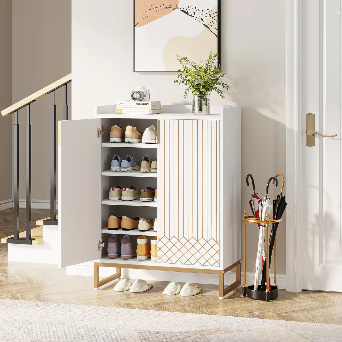 Tribesigns Wooden Shoe Cabinet With Doors For Home Storage