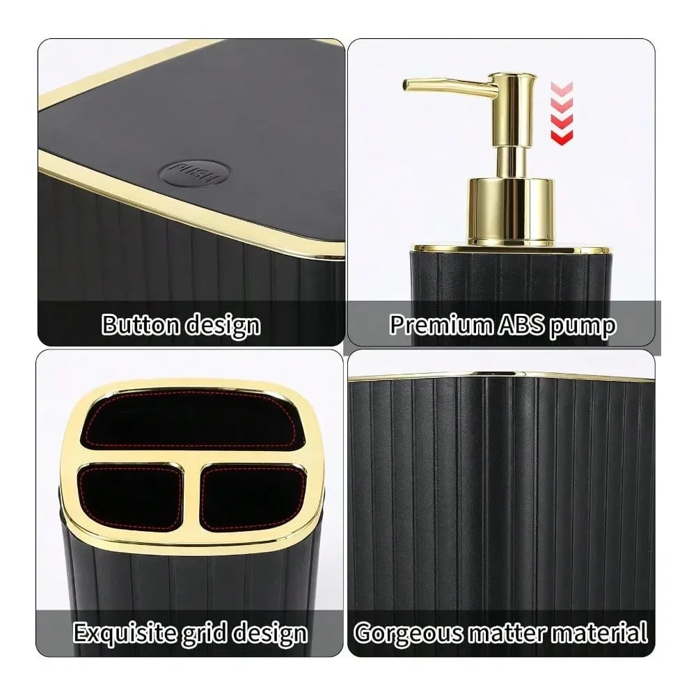 Plastic 10 Piece Bathroom Accessory Set With Toilet Brush Dispenser