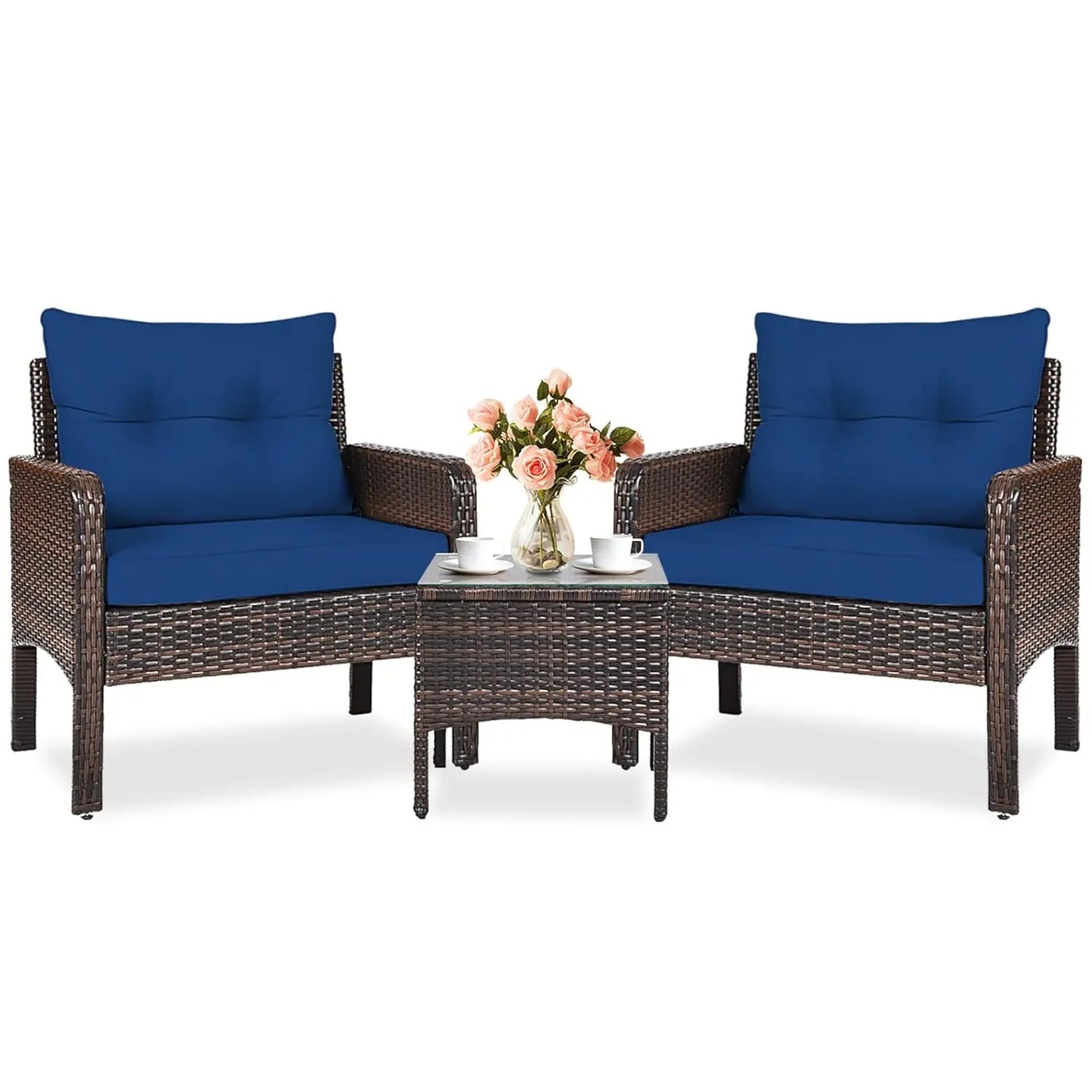Outdoor Wicker Patio Bistro Set With Cushions All Weather PE Rattan