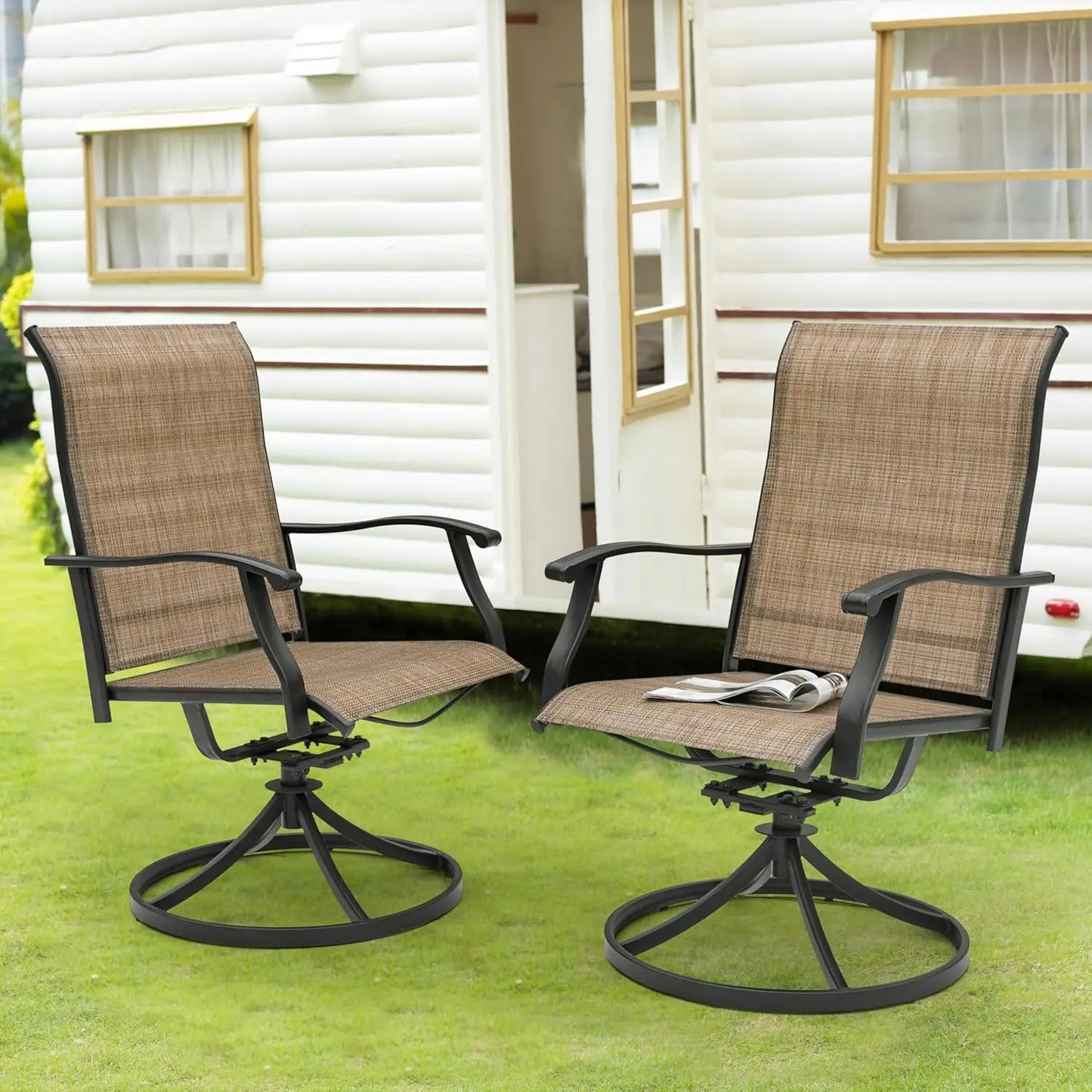 Swivel Sling Patio Dining Chairs Set of 4 All-Weather Textilene Iron Frame Outdoor Lawn Garden Backyard , Custom