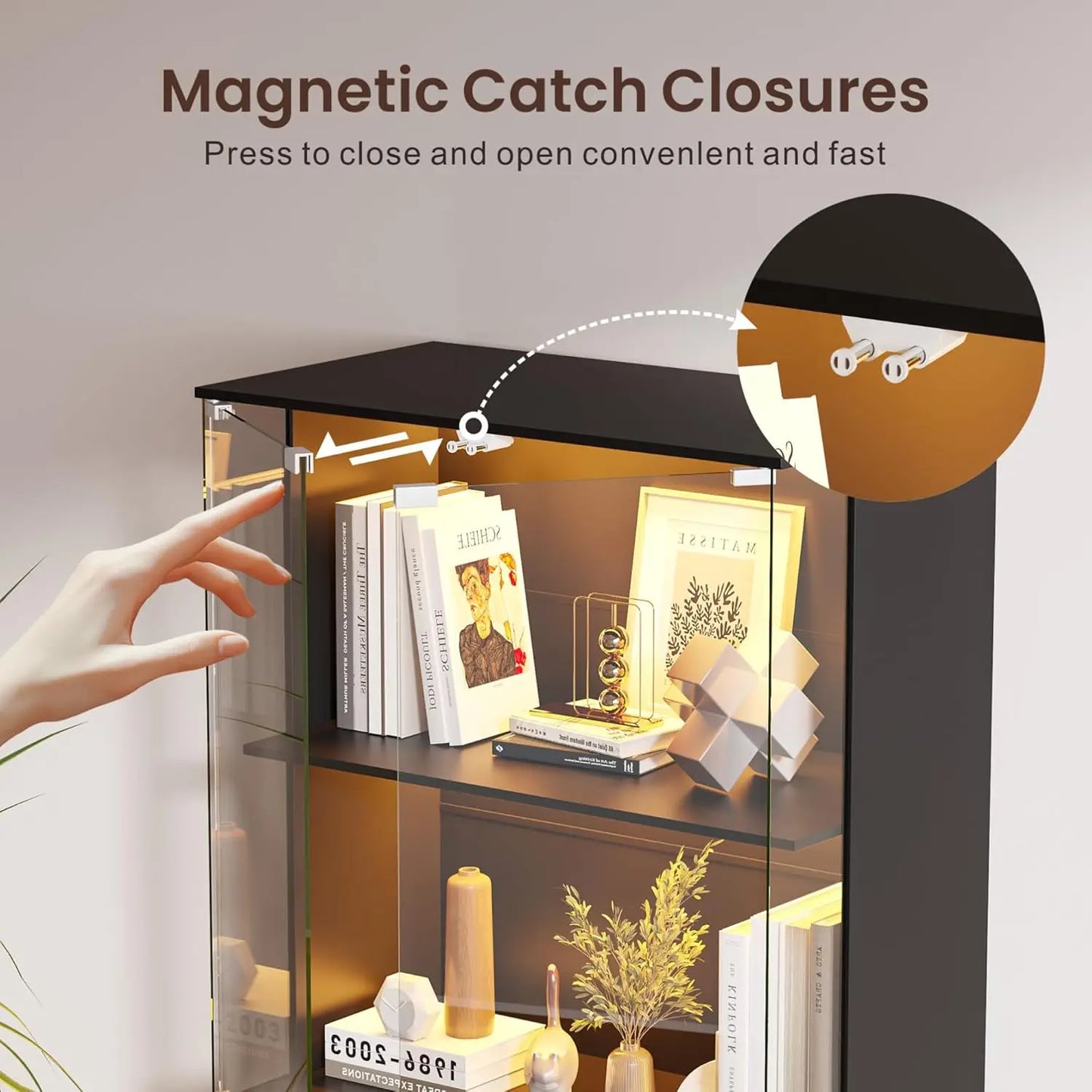 ZHILU Lockable Glass Door Display Cabinet 4 Tier Lighted Curio Cabinet