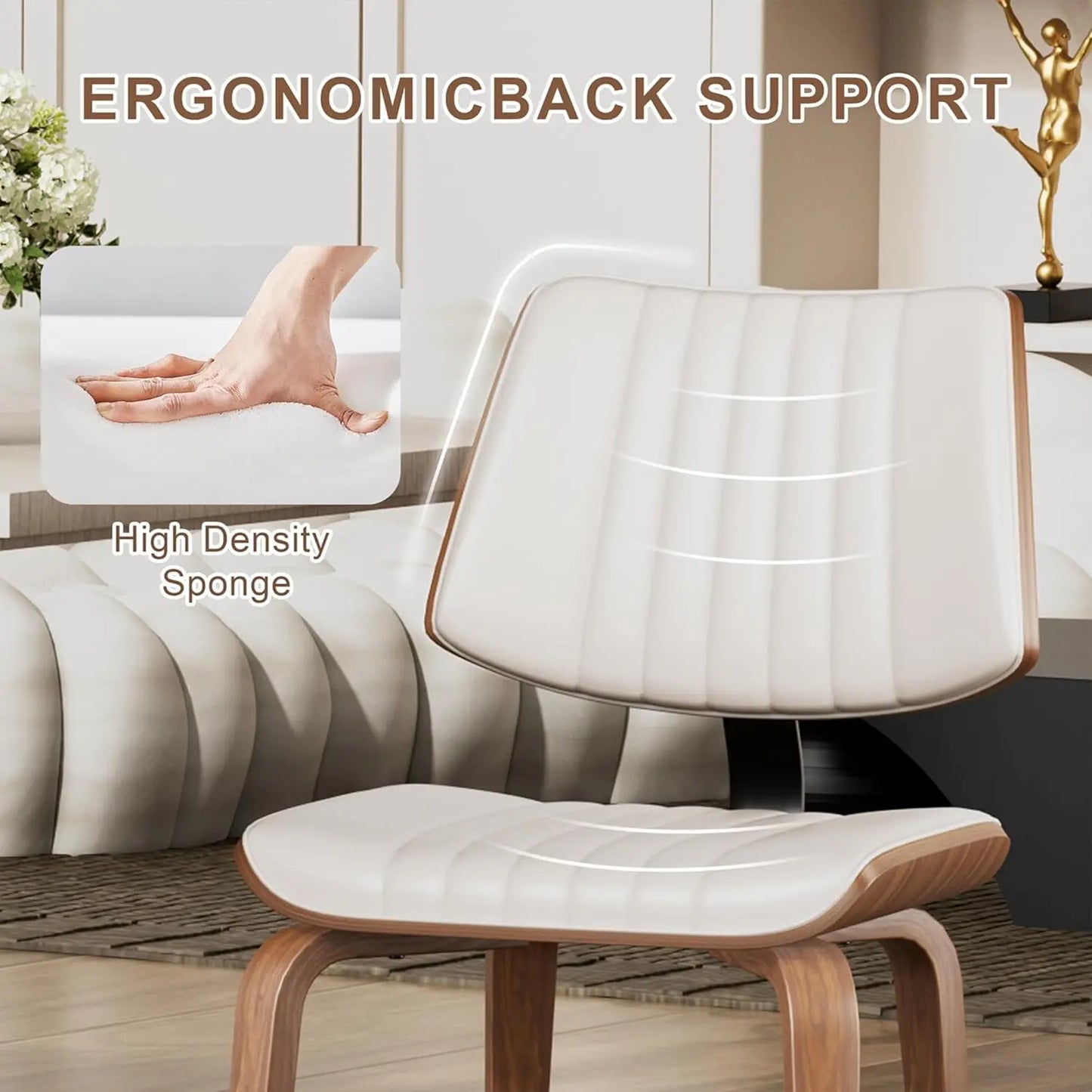 Mid Century Upholstered Faux Leather Dining Chairs Set 2 Ergonomic Curved Walnut Bentwood Back Kitchen Living Room, Custom