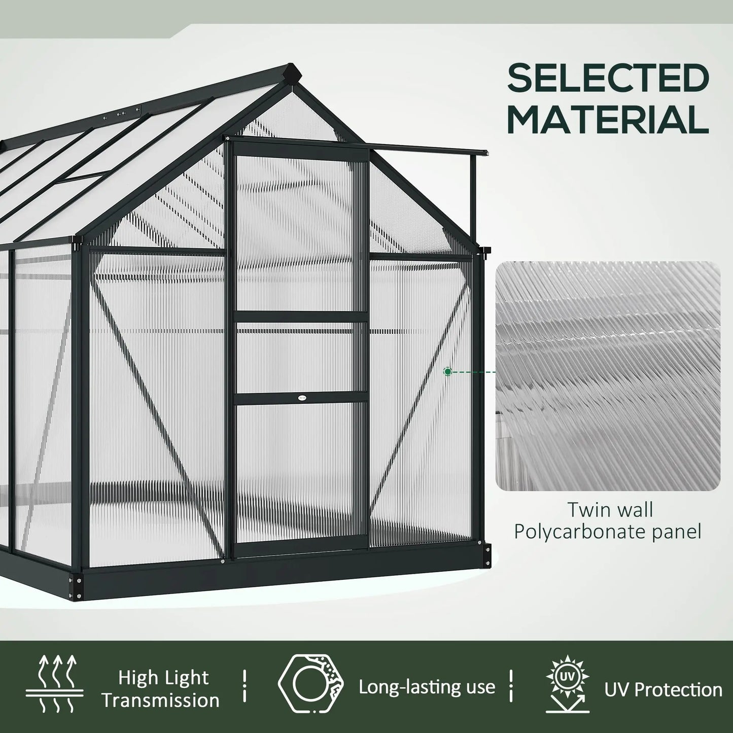 Outsunny Walk-In Aluminum Polycarbonate Garden Greenhouse