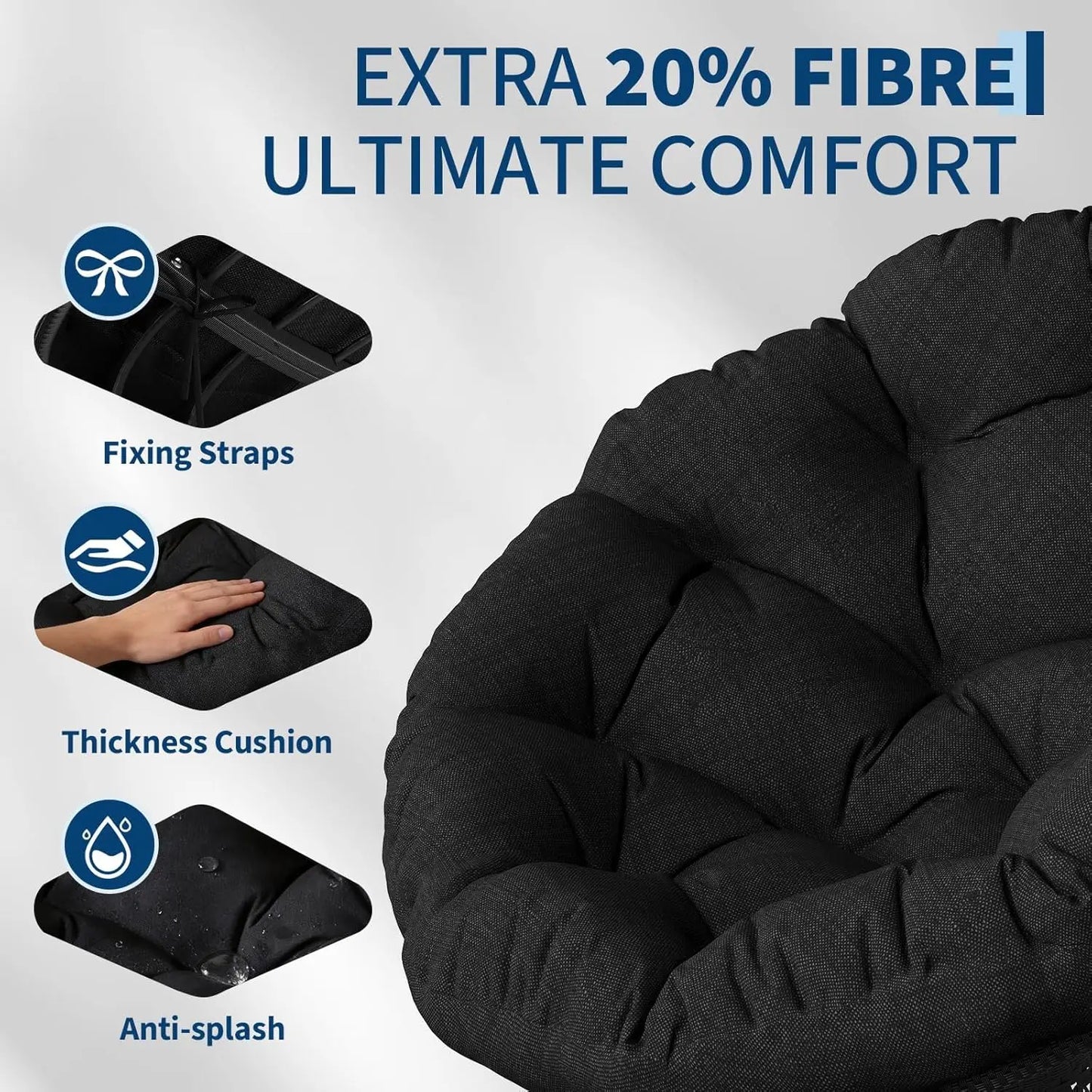 40 Inch Wicker Papasan Chair With 360° Swivel Base, 6-8 Inch Thick Cushion, Steel Frame Round Lounge Chair For Living Room Bedroom
