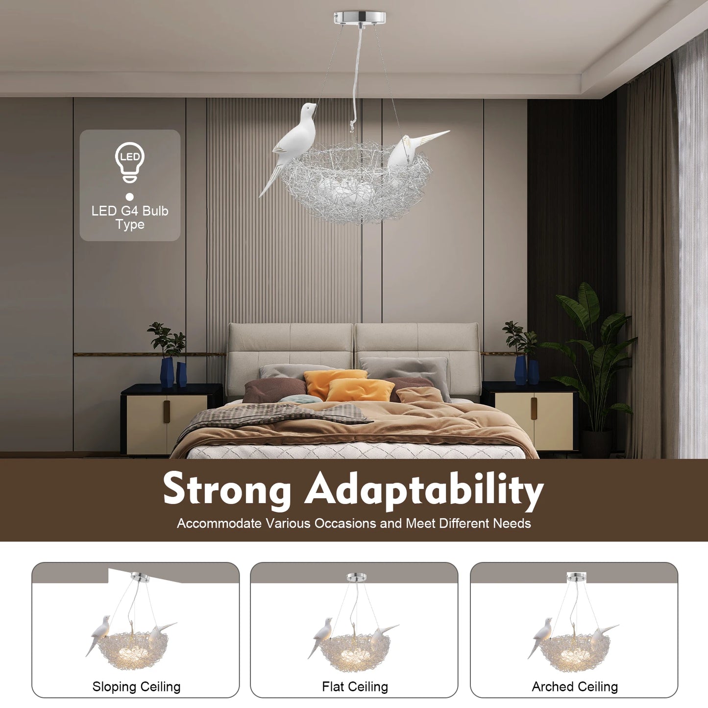 Modern Bird Nest LED Chandelier Ceiling Light For Living Room