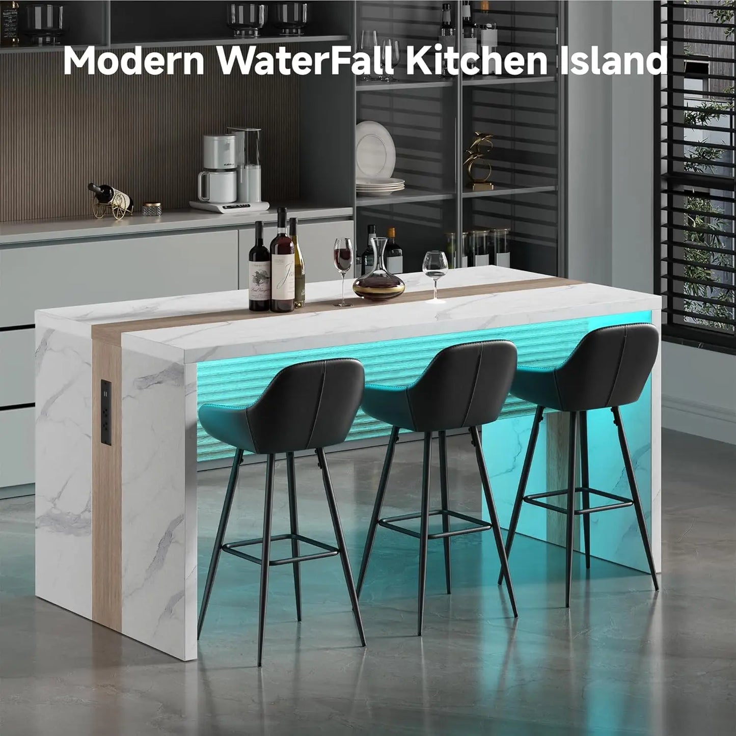GUOHE Modern Kitchen Island Dining Table With Charging Station