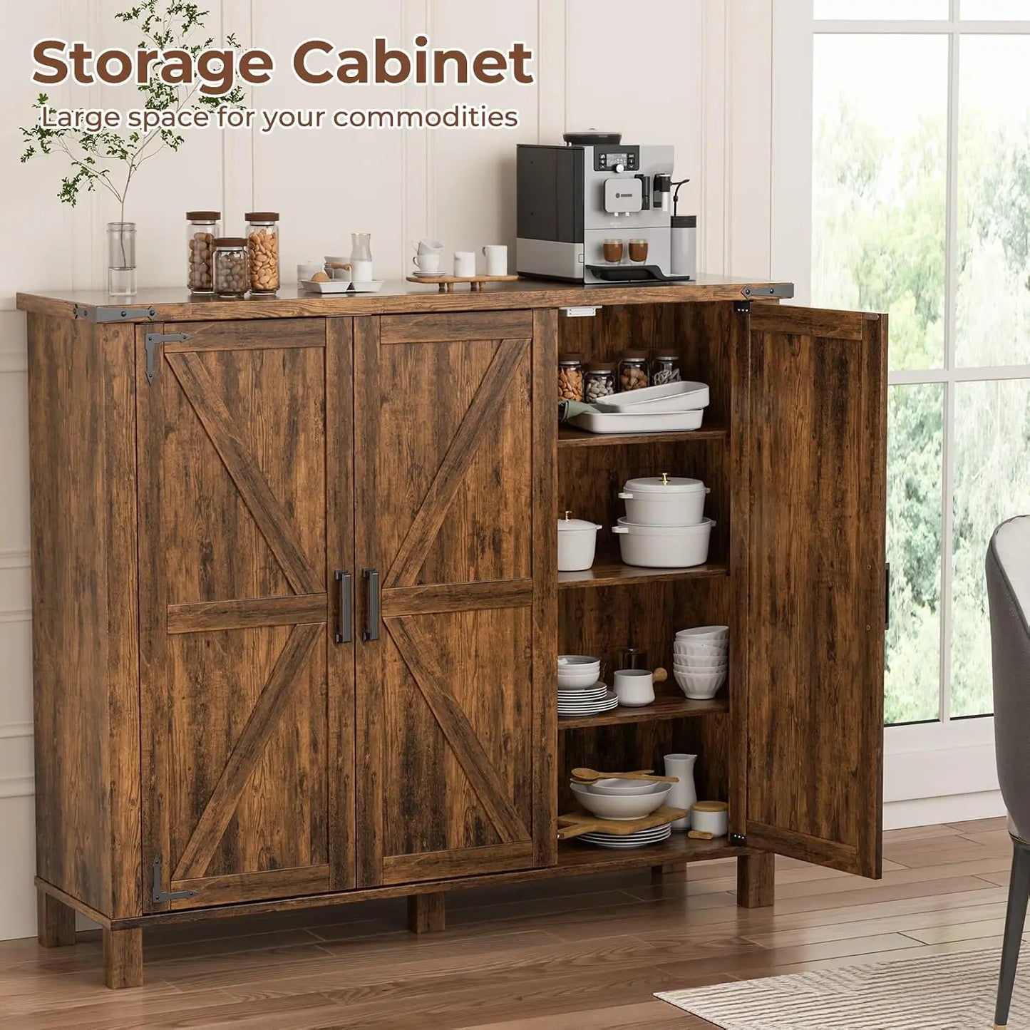 5-Tier Shoe Storage Cabinet, Farmhouse Shoe Rack Organizer Cabinet with 4 Adjustable Shelves & Side Cabinets,, Custom