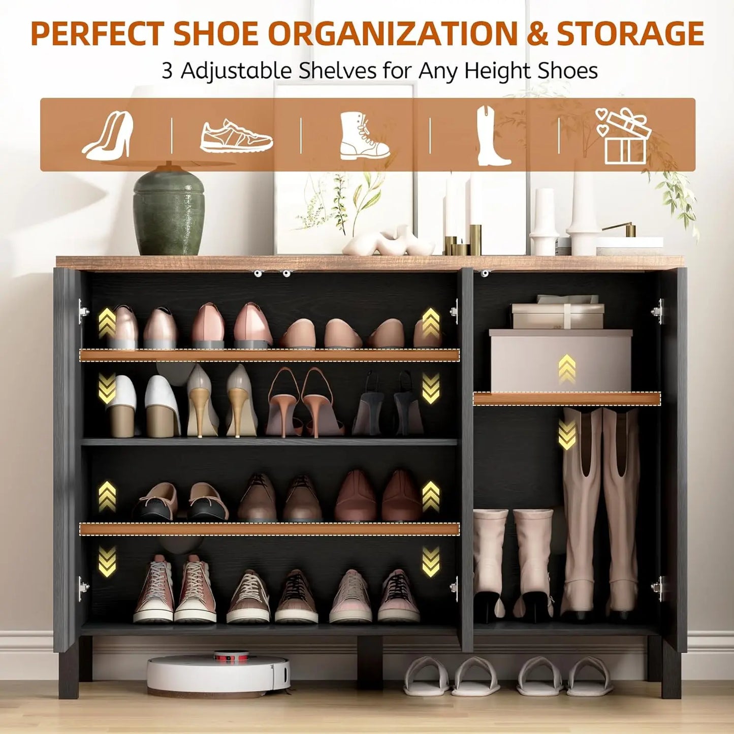 Shoe Cabinet with 3 Doors, Narrow Wooden Shoe Cabinet, Hidden Shoe Storage for Entryway, Foyer, Hallway, Custom