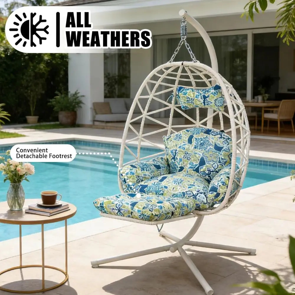Hanging Egg Chair with Stand & Leg Rest,Rattan Wicker Swing Chair with Cushion,Patio Basket Hanging Chair Wicker Hammock Chair o