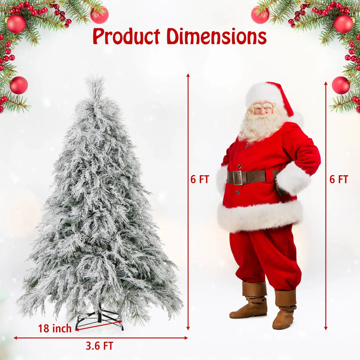 MULTIGOT Pre Lit Artificial Christmas Tree With Flocked Pine Tips