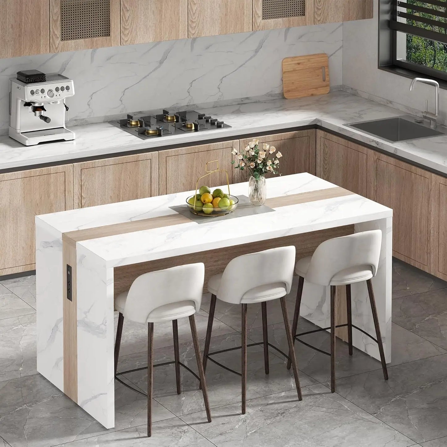 GUOHE Modern Kitchen Island Dining Table With Charging Station