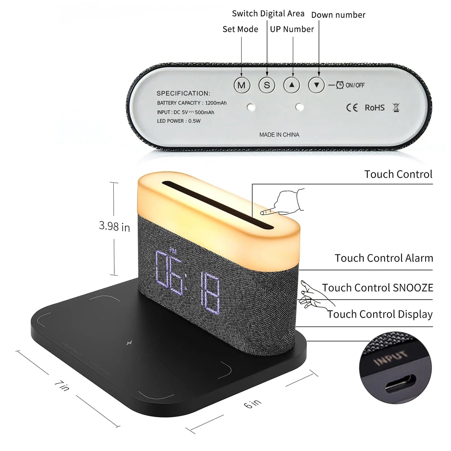 COLSUR S26 15W Wireless Charging Bedside Lamp with Alarm Clock