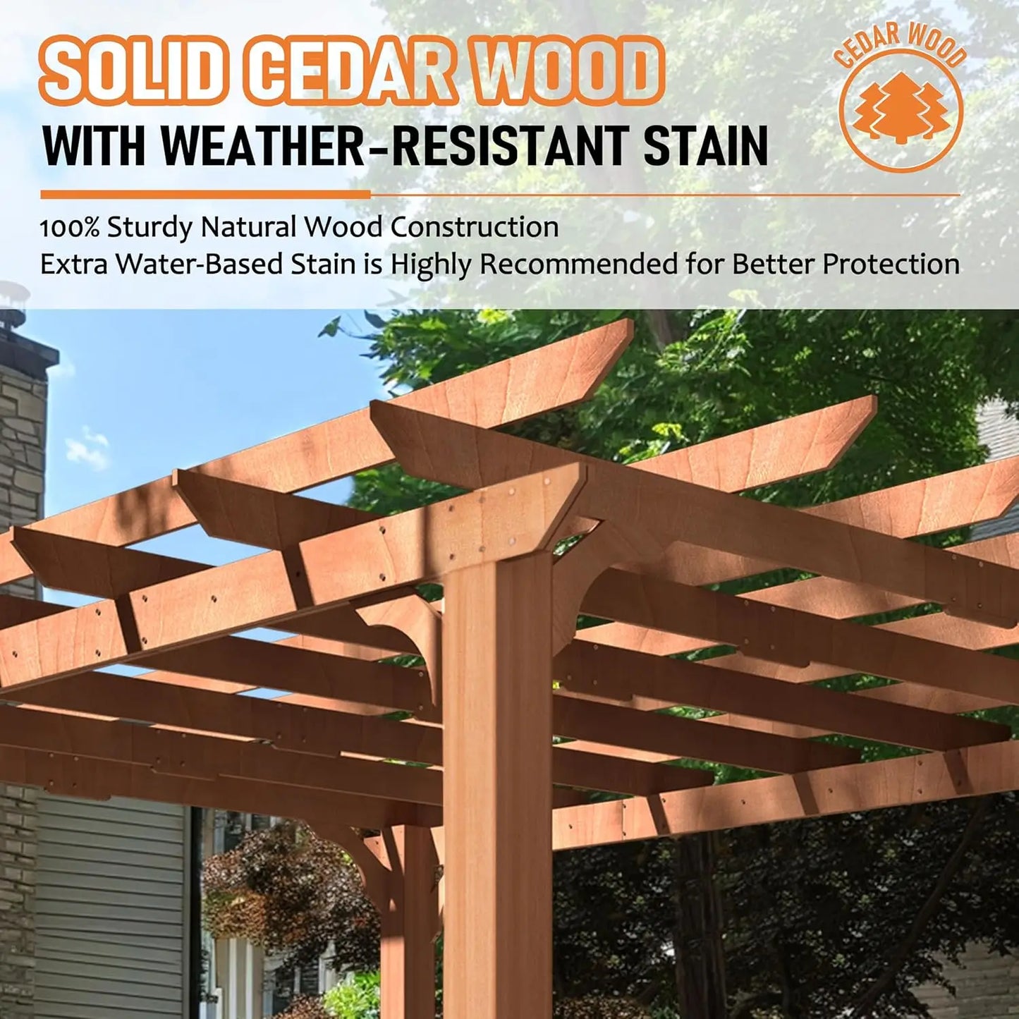 10x12ft Wooden Pergola Kit Stakes Cedar Snow Wind All Season Outdoor Shade Backyard Lawn Deck Custom