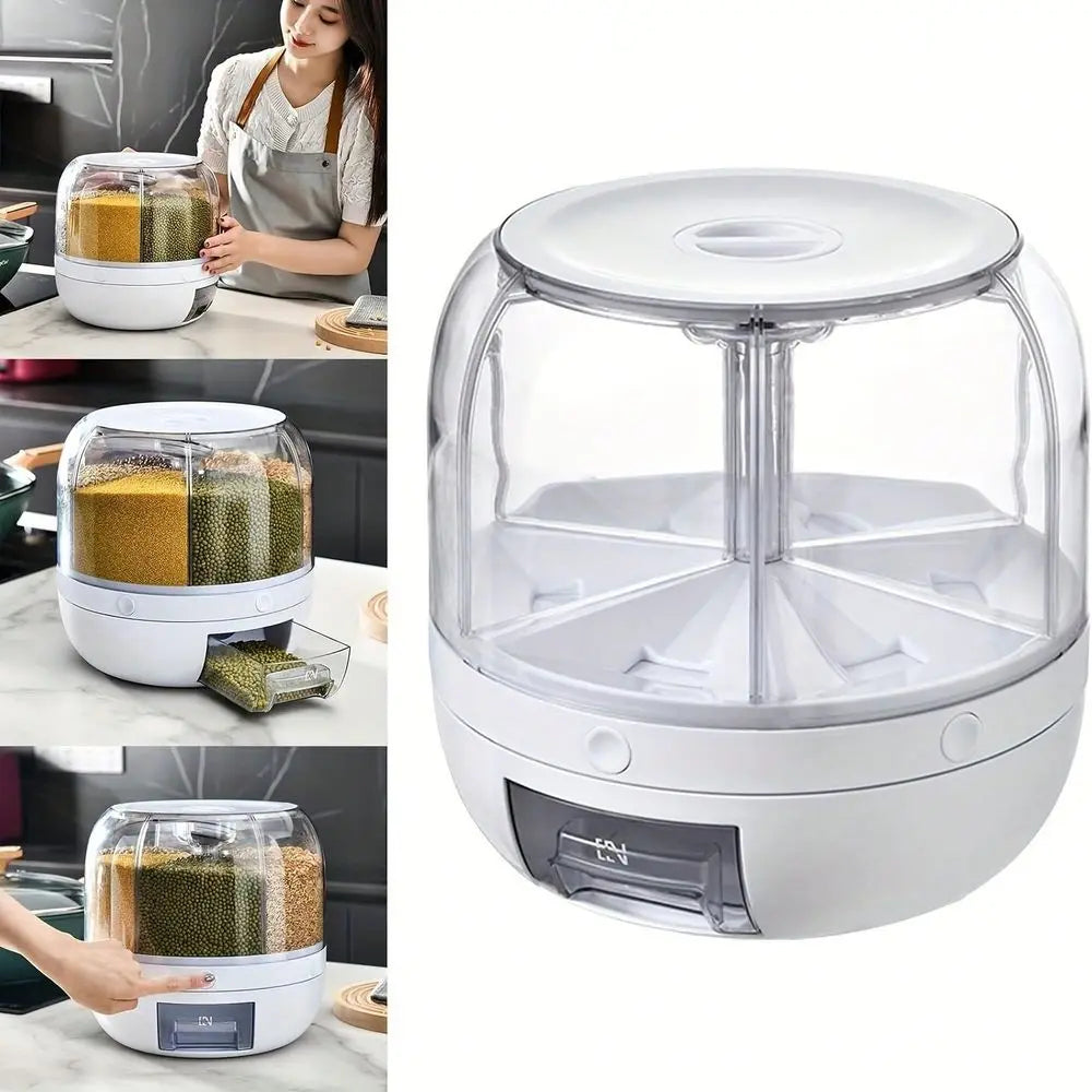 22 Lbs Multi-Functional Grain Dispenser, Reusable Round Food Storage Container With Flip Lid, 360 ° Rotating Grain Organ