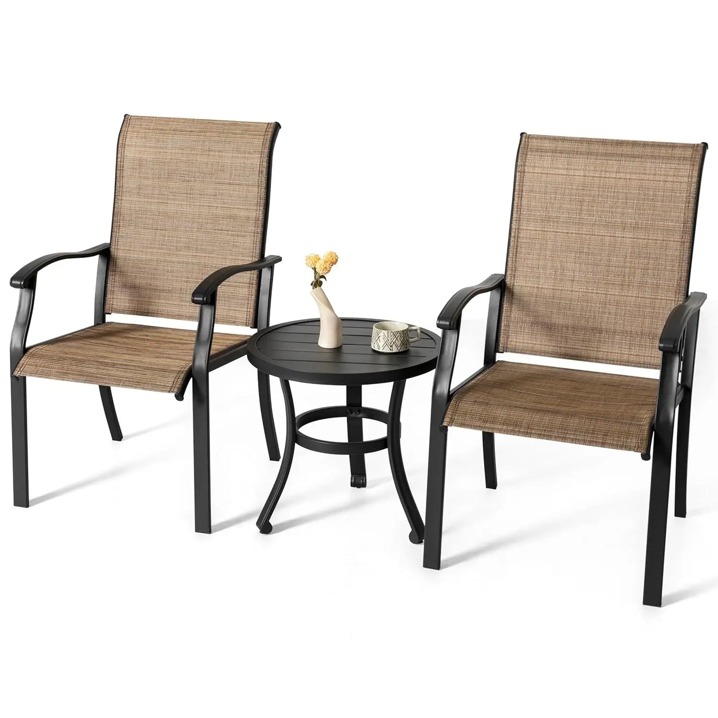 3-Piece Patio Bistro Set, All Weather Breathable Textilene Swivel Chairs and Side Table, Outdoor Patio Furniture Set, Custom
