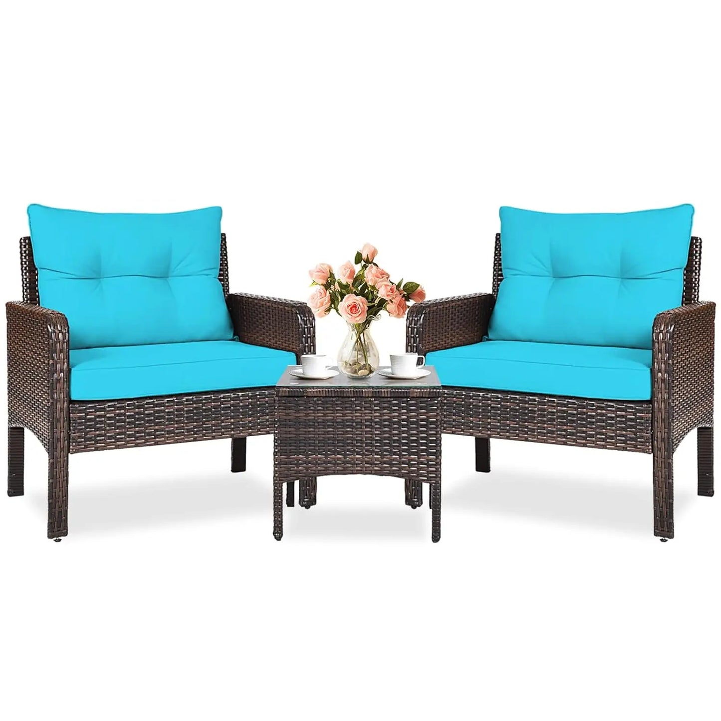 Outdoor Wicker Patio Bistro Set With Cushions All Weather PE Rattan