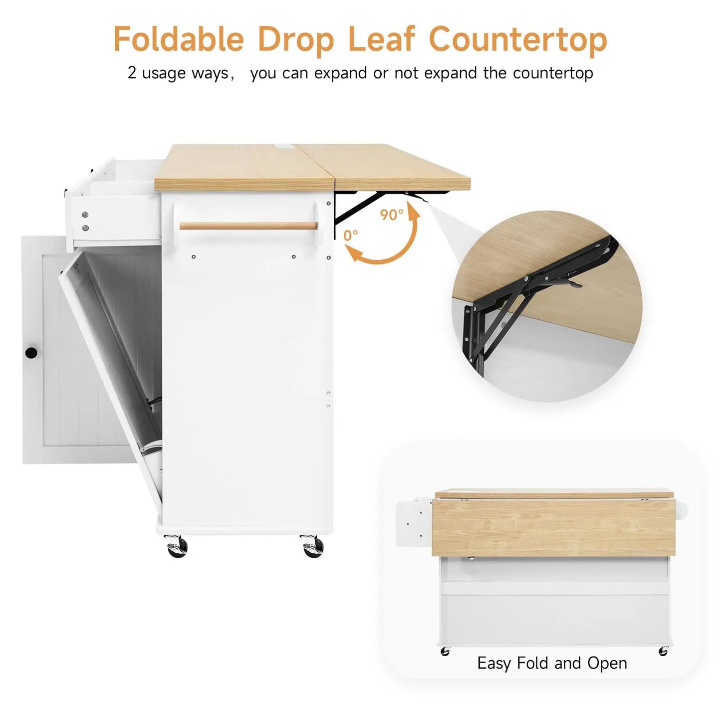 ONBRILL Mobile Kitchen Island with Power Outlet and Drop Leaf