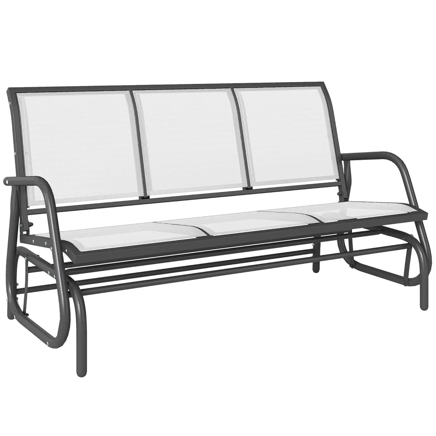 3-Seat Patio Glider Bench Outdoor Swing Breathable Mesh Metal Frame Light Brown Custom