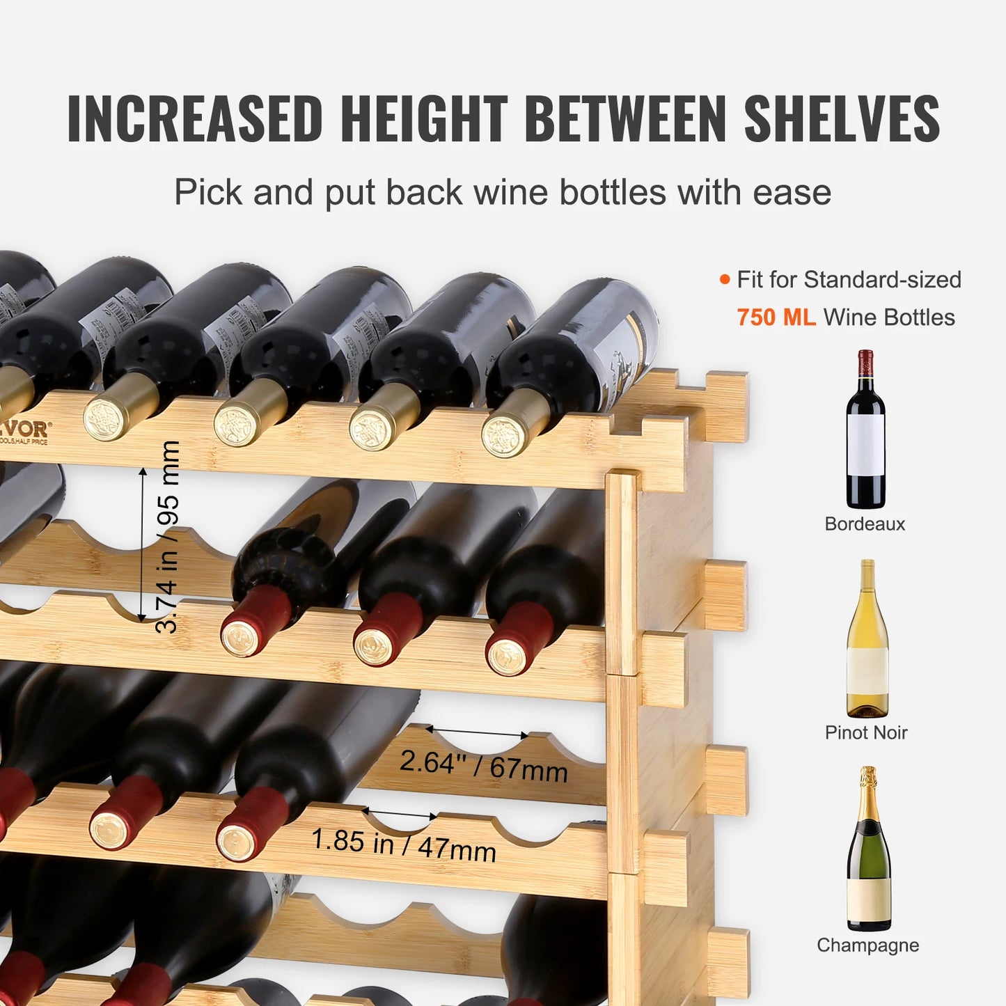SucceBuy Bamboo 8 Tier Stackable Wine Rack Free Standing Storage