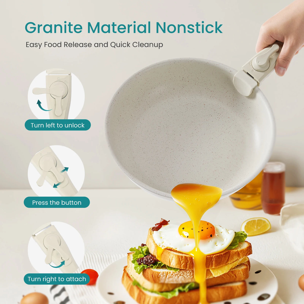 Nonstick Granite Pots And Pans Set With Induction Detachable Handles