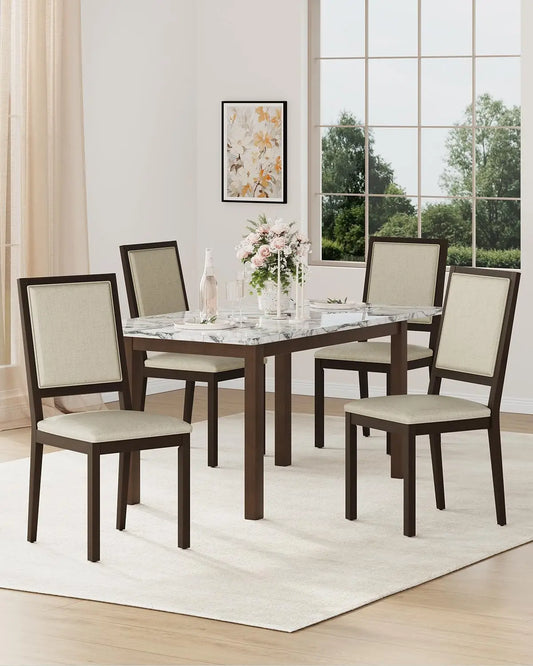 Fabric Upholstered Dining Chairs Set of 4 With Solid Wood
