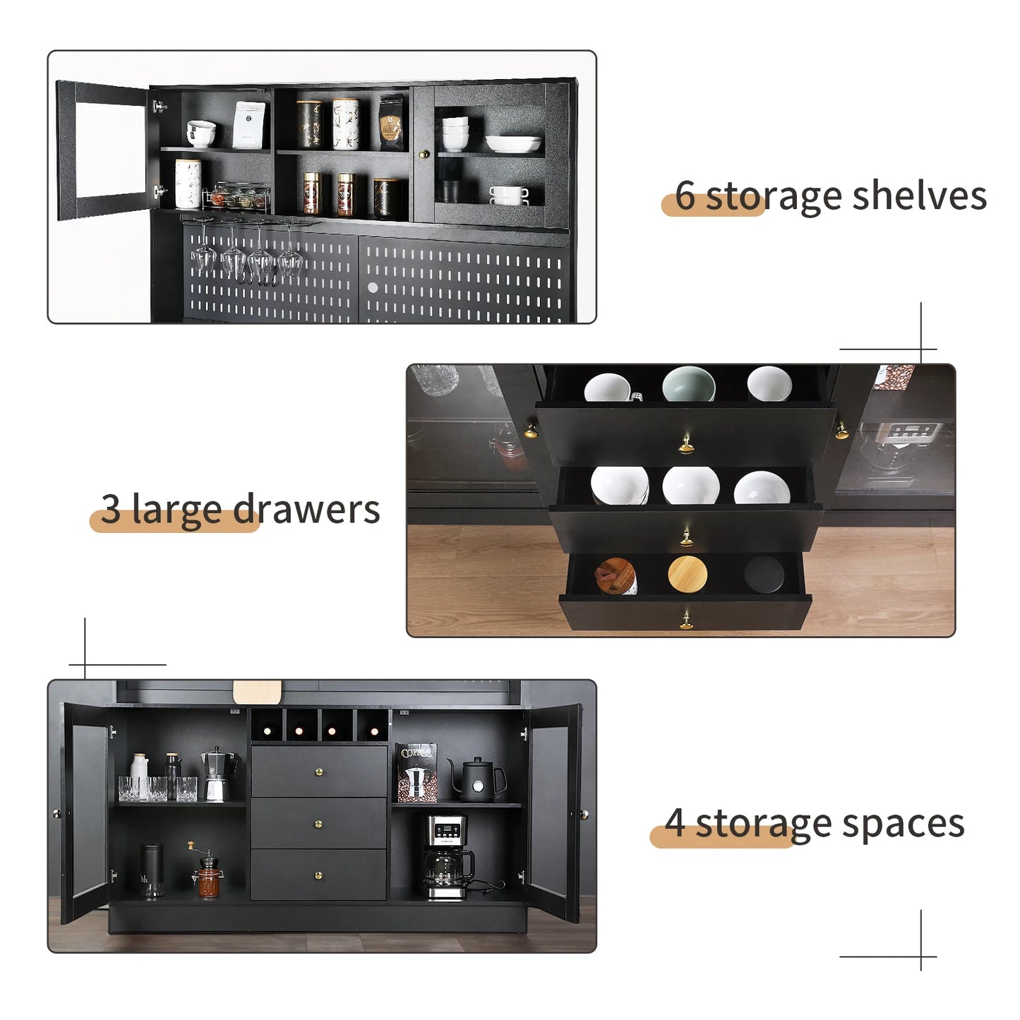 VOWNER Pantry Cabinet Freestanding Kitchen Storage Buffet Hutch With Pegboard