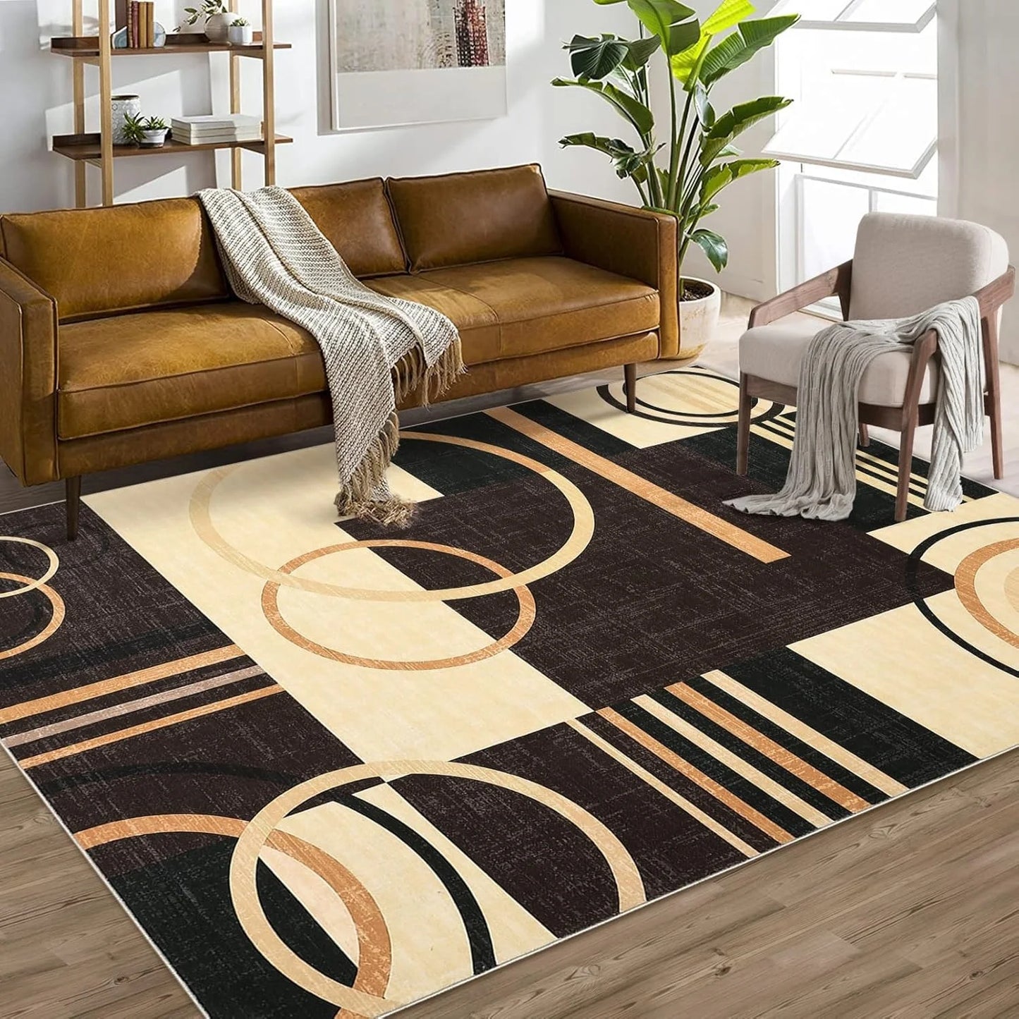 Machine Washable 8x10 Area Rug Modern Geometric Rug Low Pile Foldable Rugs Soft Carpet for Bedroom Living Room Dorm