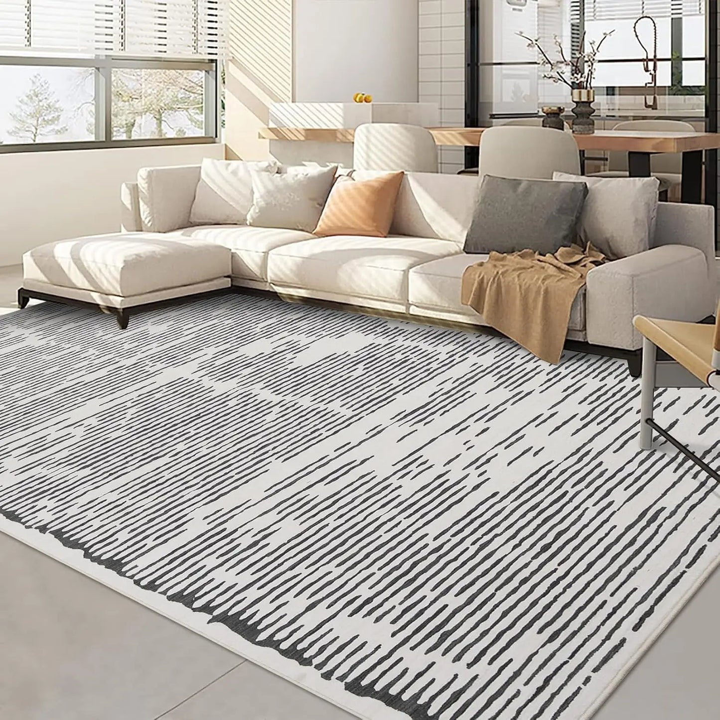 Area Rug for Living Room,Washable Modern Indoor Striped Rug,Low Pile Indoor Floor Carpet for Bedroom Office Dining Room Kitchen