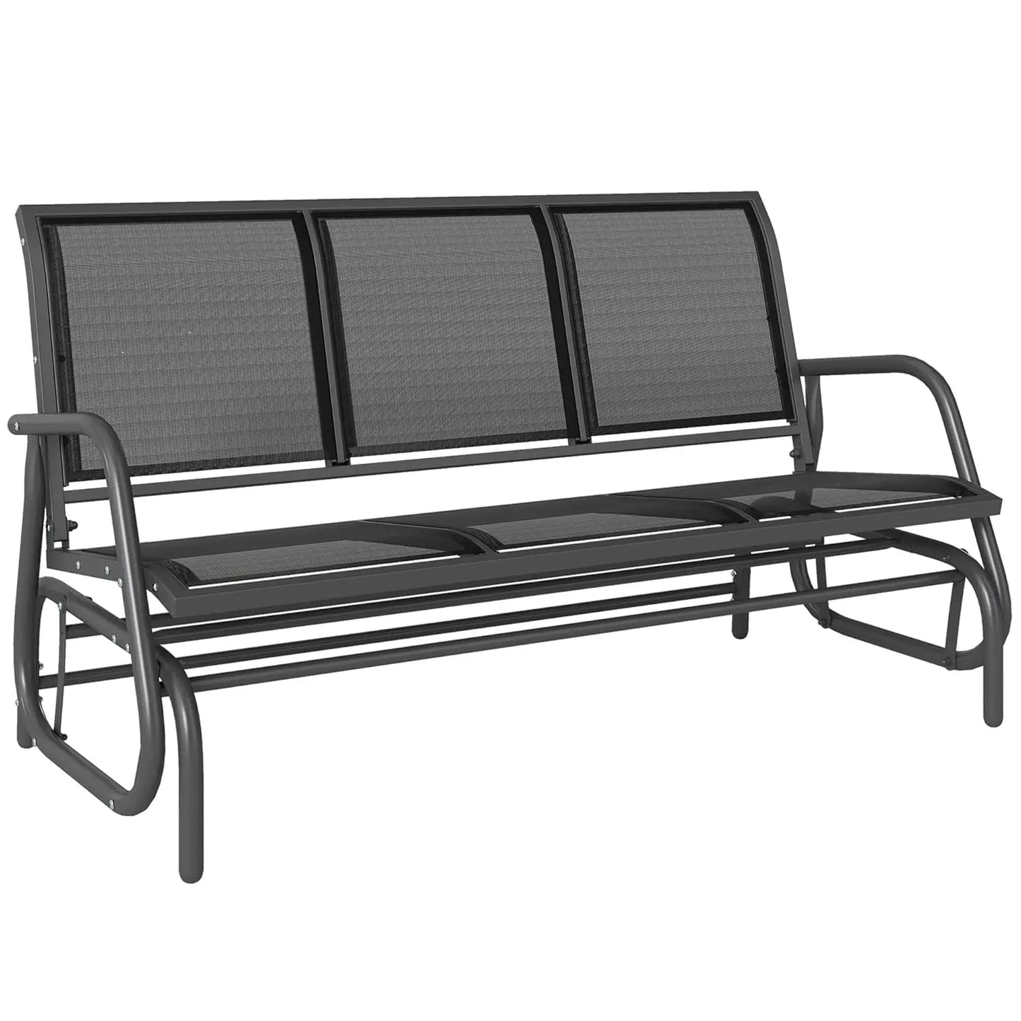 3-Seat Patio Glider Bench Outdoor Swing Breathable Mesh Metal Frame Light Brown Custom
