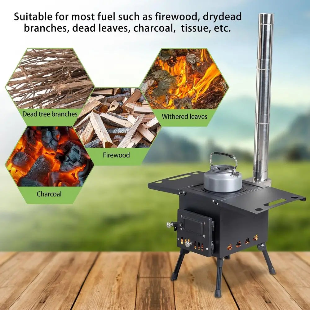 22.6in Outside Iron Camp Stove,olding Wood Burning Camping Stoves,Portable Camping Rocket Stoves,Outdoor Hot Tent Stove,with Chi