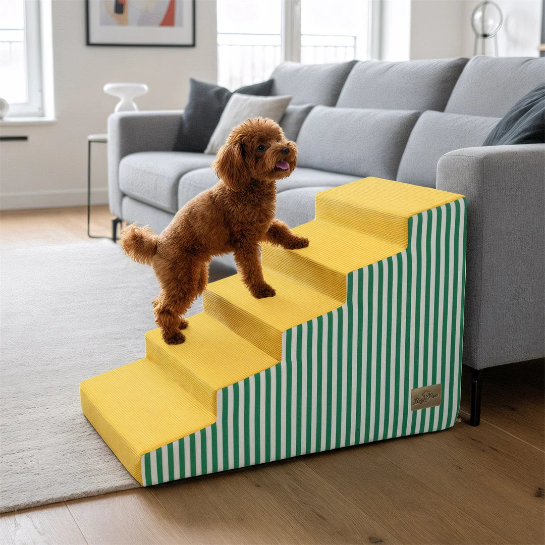 3/4/5 Steps High-Density Foam Dog Stairs with Gentle Slope,Vibrant Color Washable Cover for Small to Medium Dogs Access to High Beds And Sofa