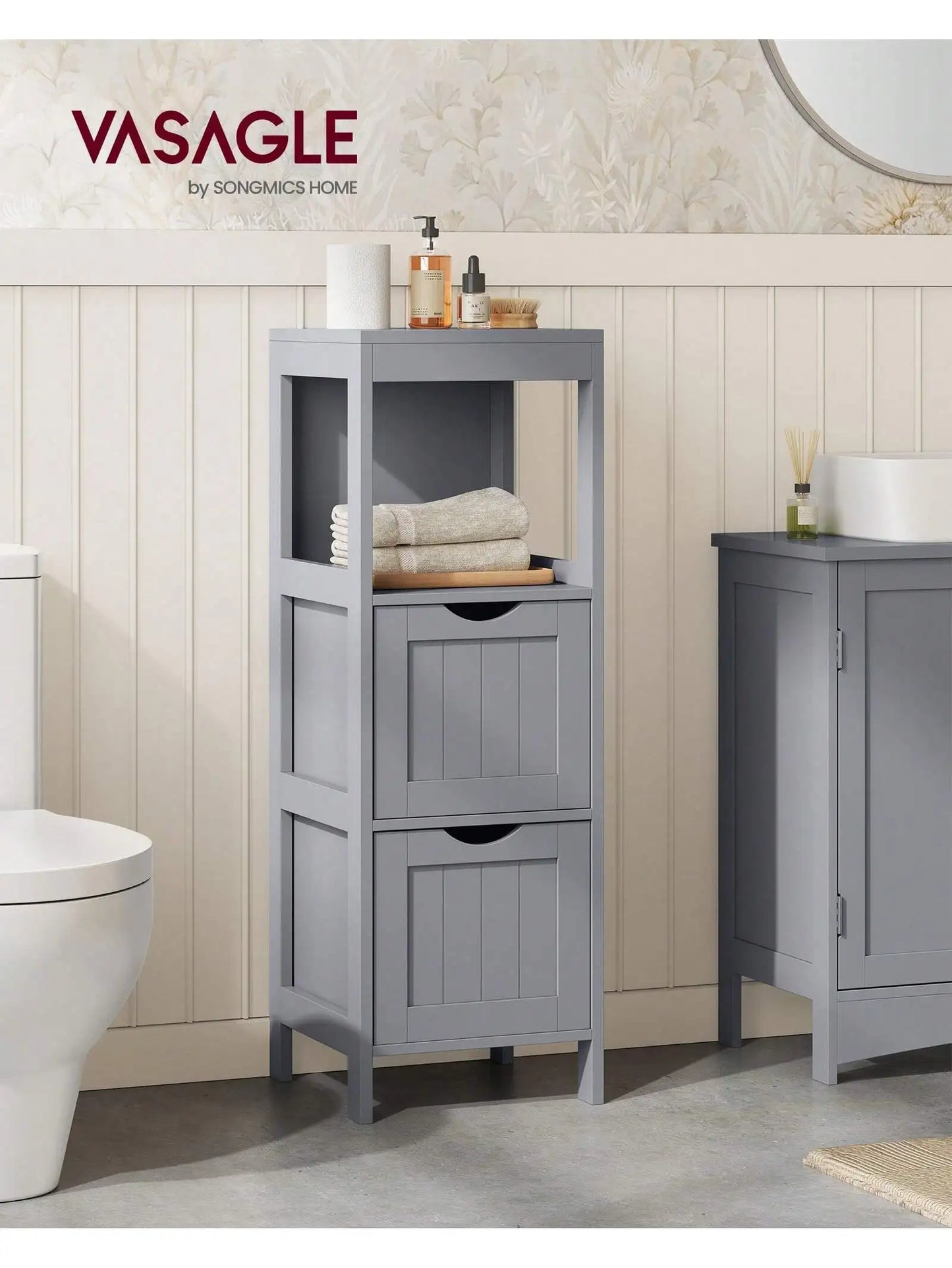 Modern Bathroom Floor Cabinet With 2 Drawers And Open Shelf - Freestanding Storage Organizer Bathroom Floor Cabinet With