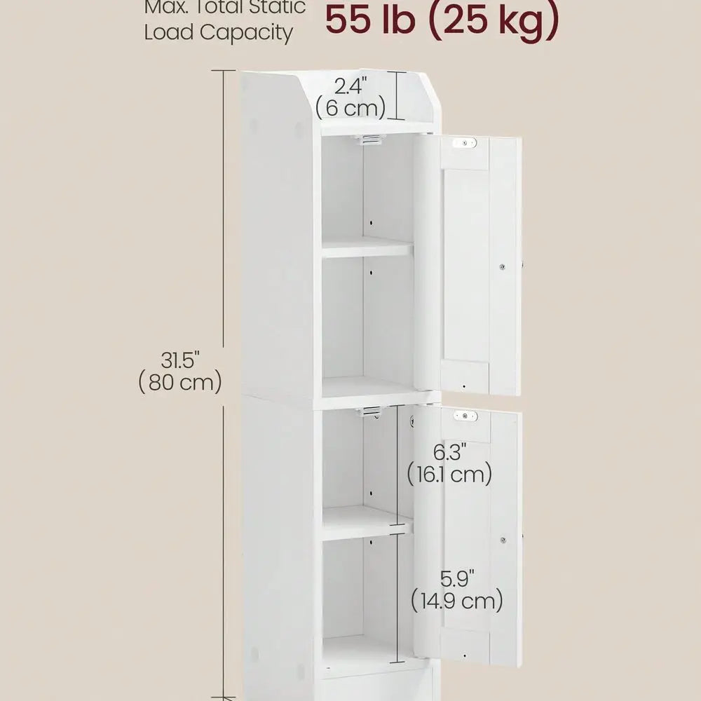 Slim Storage Cabinet With Reversible Doors, Small Storage Corner Floor Cabinet, Narrow Orgnizer, Adjustable Shelves, Far