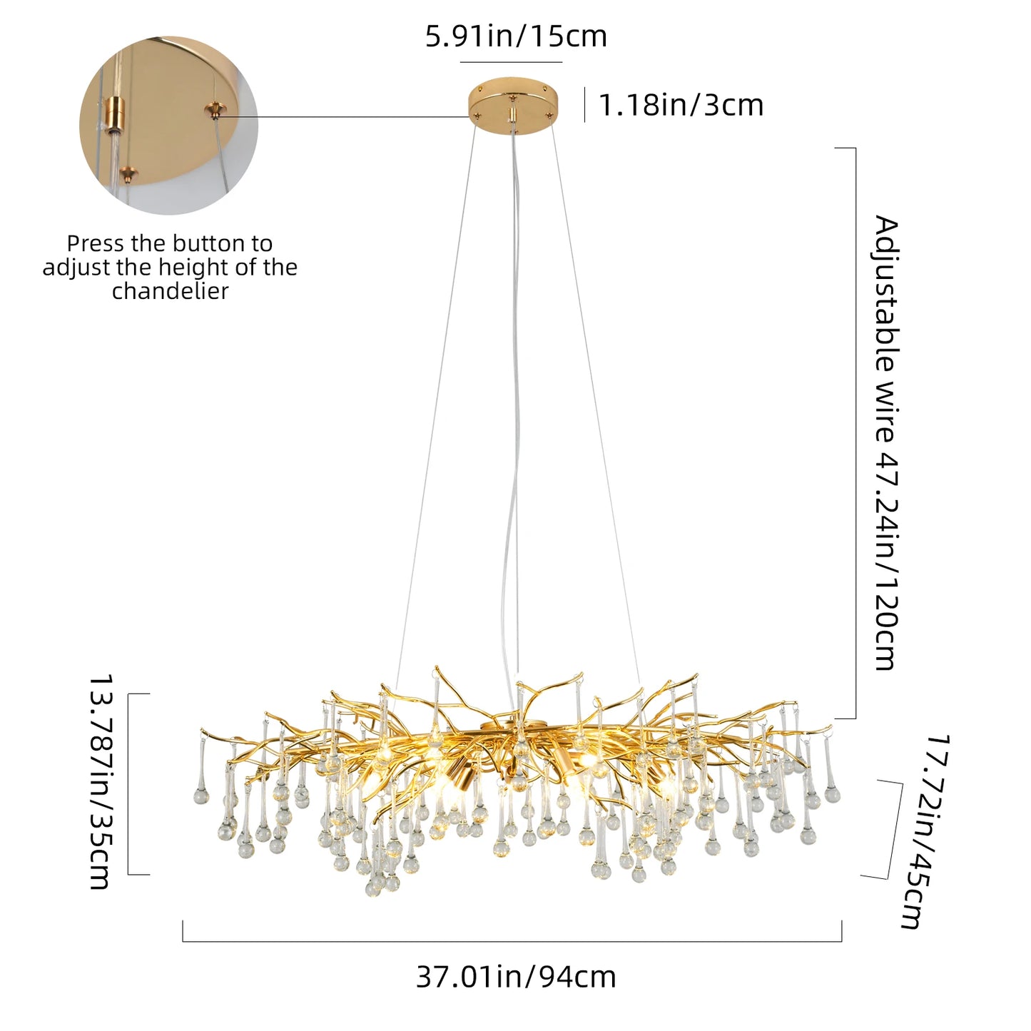 Modern Luxury Gold Crystal Ceiling Chandelier Tree Branch Shaped Pendant Light for Dining Living Room Bedroom Lustre Home Decor