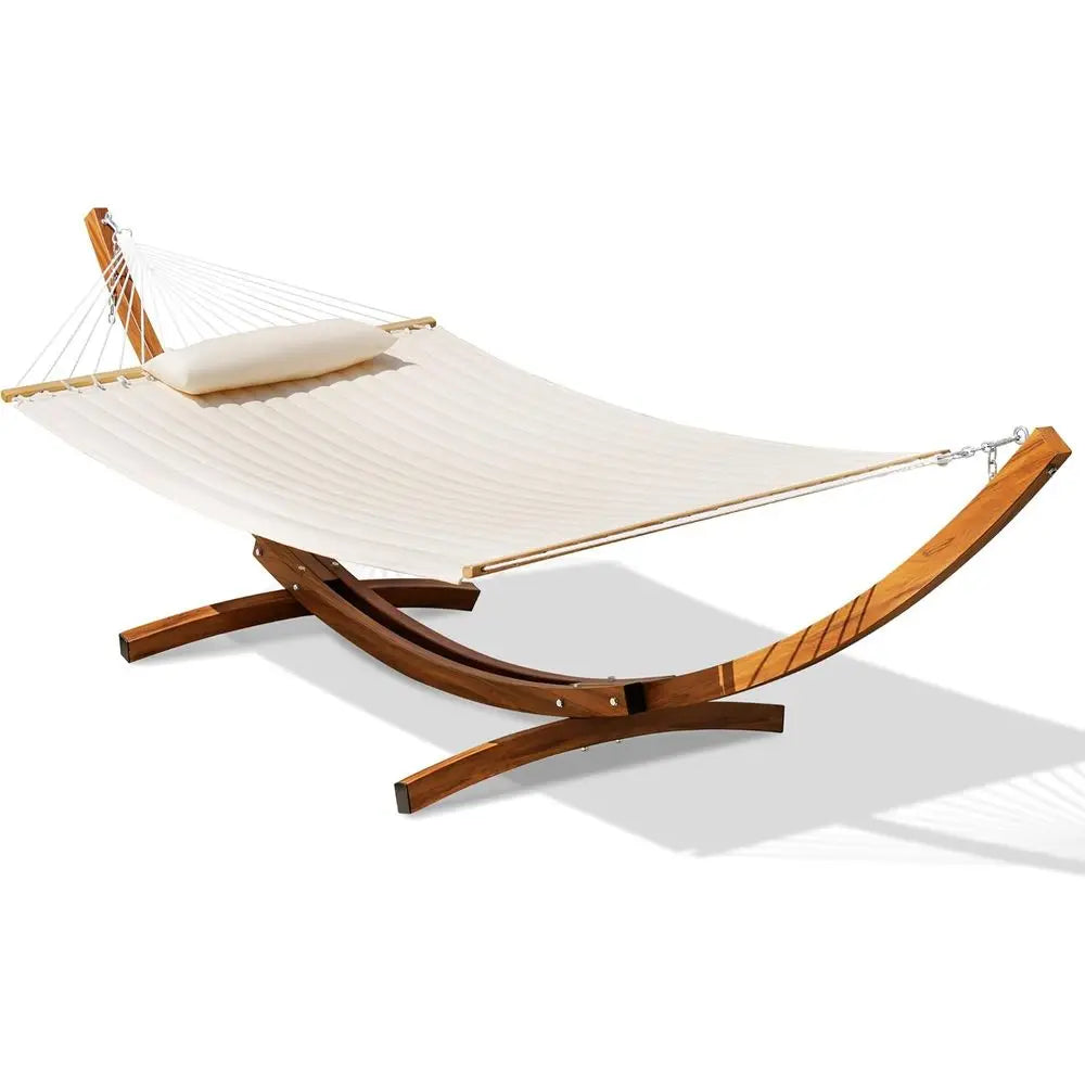 12 T 2 Person Double Quilted Hammock with Curved Steel Heavy Duty Stand and Pillow or Outside, Backyard, Patio, 450 Lbs acity, C