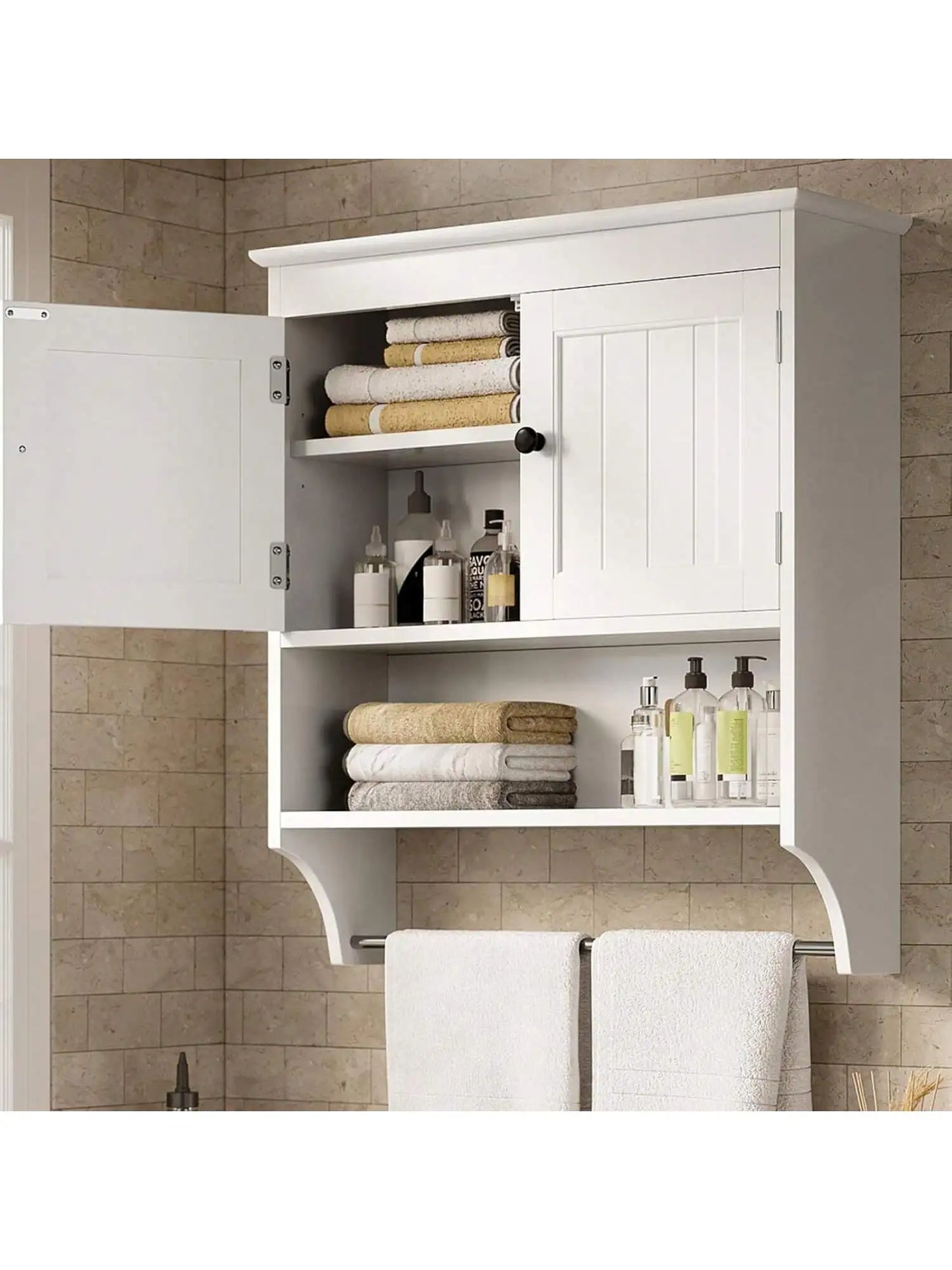 Bealife Bathroom Wall Cabinet With Towels Bar, Wall Mounted Medicine Cabinet With 2 Door And Adjustable Shelves, Space Saver Ov