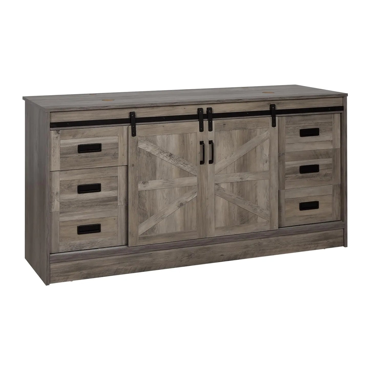 60" Barn Door Bathroom Vanity with 6 Drawers and Two Doors, Farmhouse Style Standing Pedestal Cabinet with Two Blue, Custom
