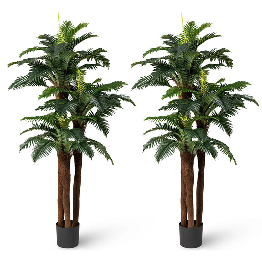 2 Pack Artificial Palm Tree 6. 3 ft Tall Fake Tropical Plant w/ 3 Real Barks